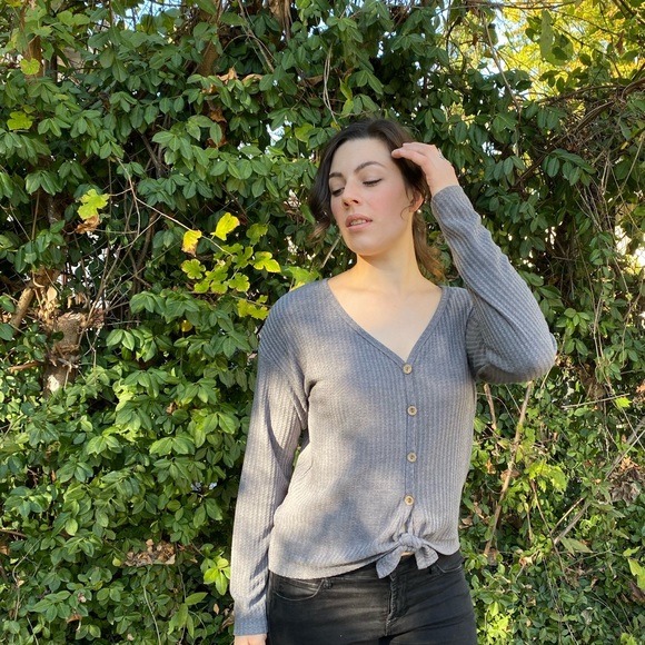 Blushing Heart Tops - Fall Heat Gray Waffle Thermal Top